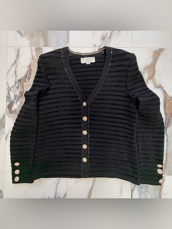 St. John Evening by Marie Gray Jackets & Blazers - Vintage St. John Evening Knit Cardigan Black Gold Buttons Santana Knit Size 6